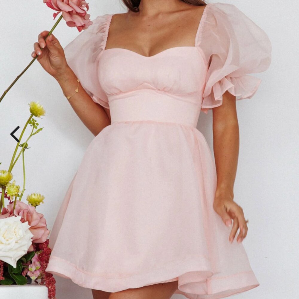 Selfie Leslie "I've Got Sunshine Puff Sleeve Mini Dress Blush"
